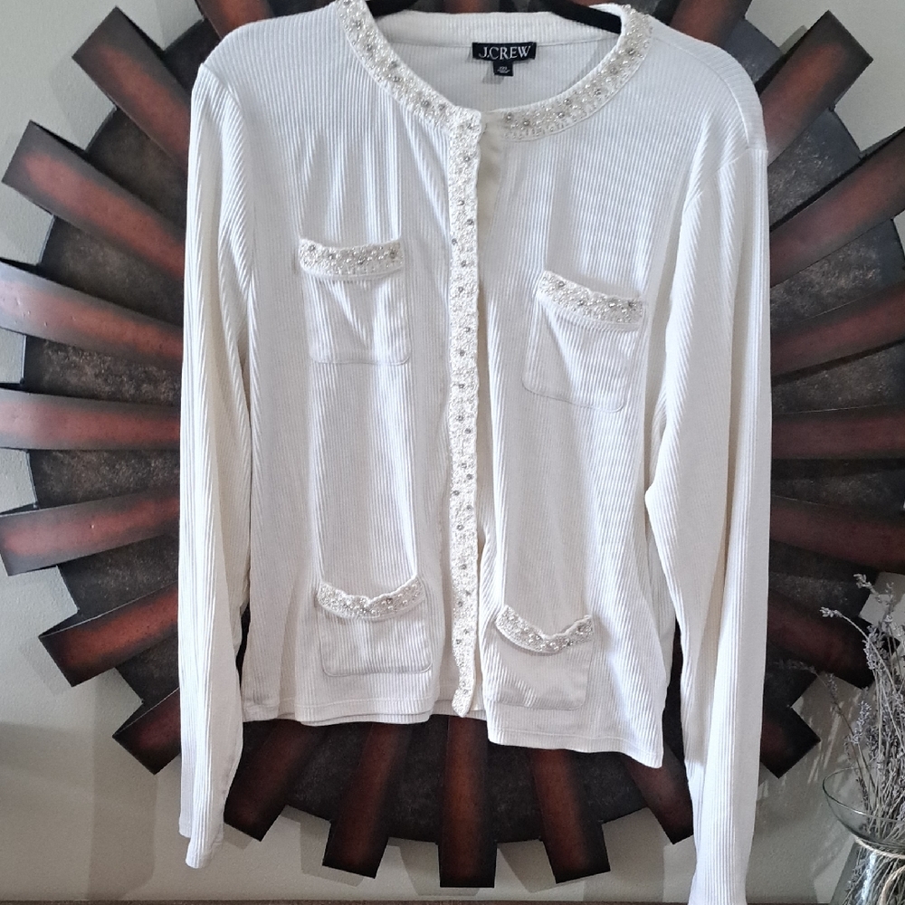 J.Crew Cream Cardigan with Pearl Embelishments